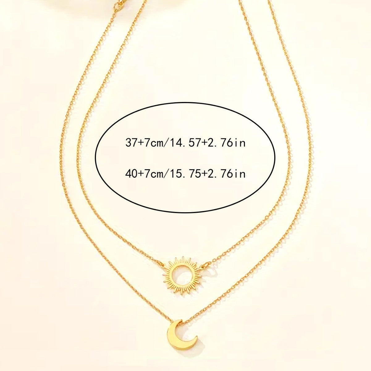 Vintage Sun & Moon Pendant Necklace Set - 2Pc