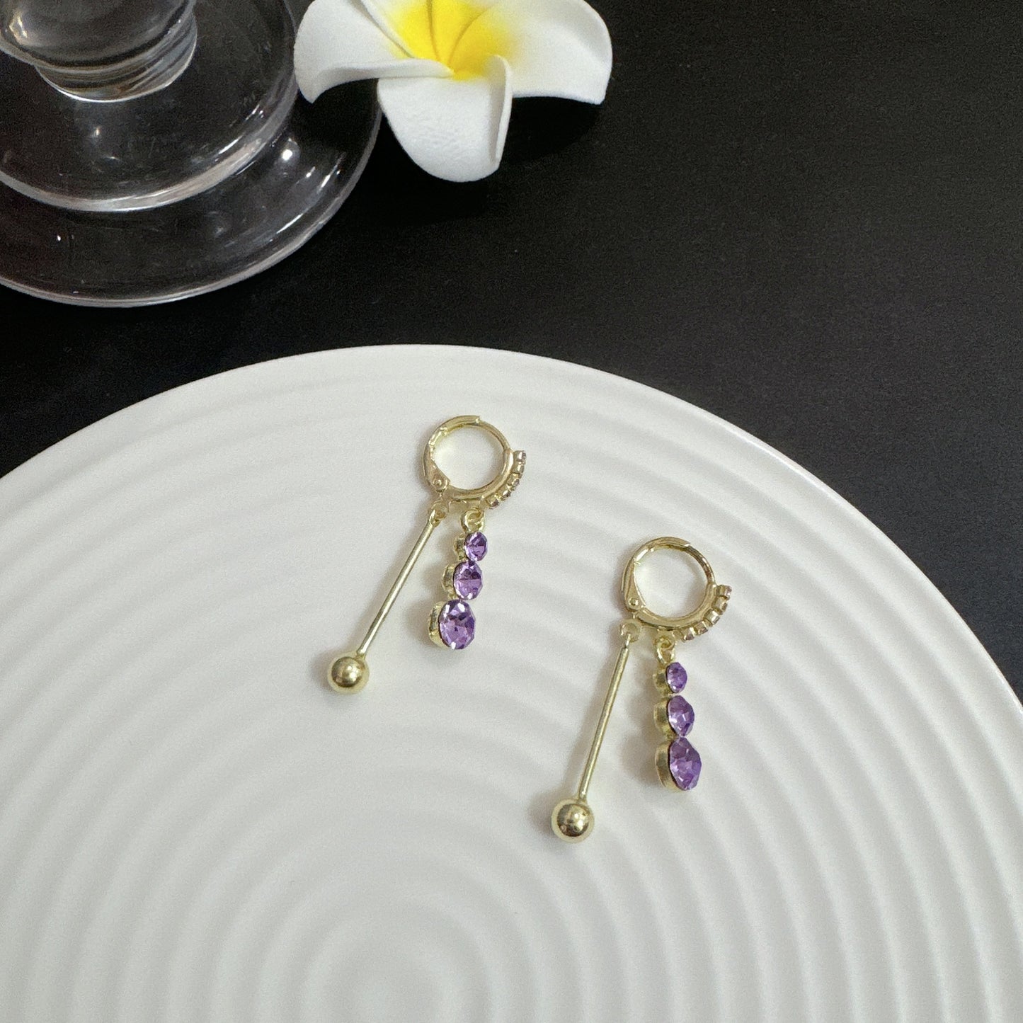 Purple Zircon Tassel Earrings