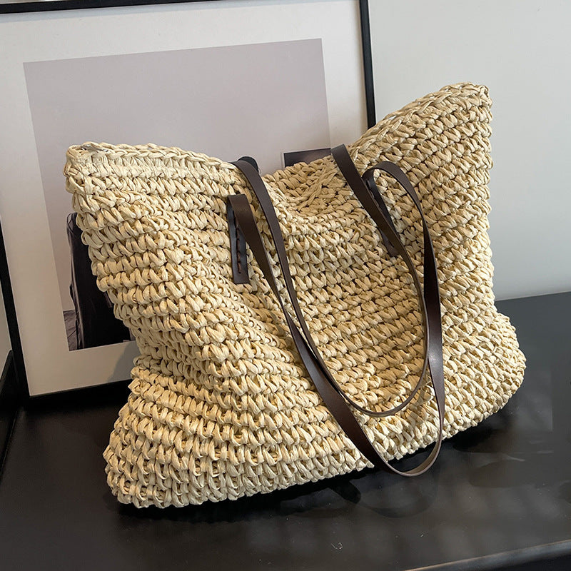 Woven Shoulder Bag, Brown, Khaki, and Green