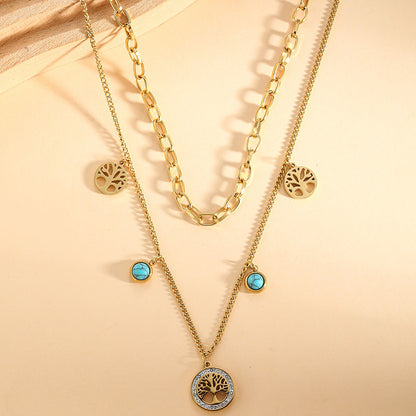 Turquoise Elegant Multi-Layer Gold Titanium Steel Necklace