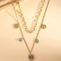 Turquoise Elegant Multi-Layer Gold Titanium Steel Necklace