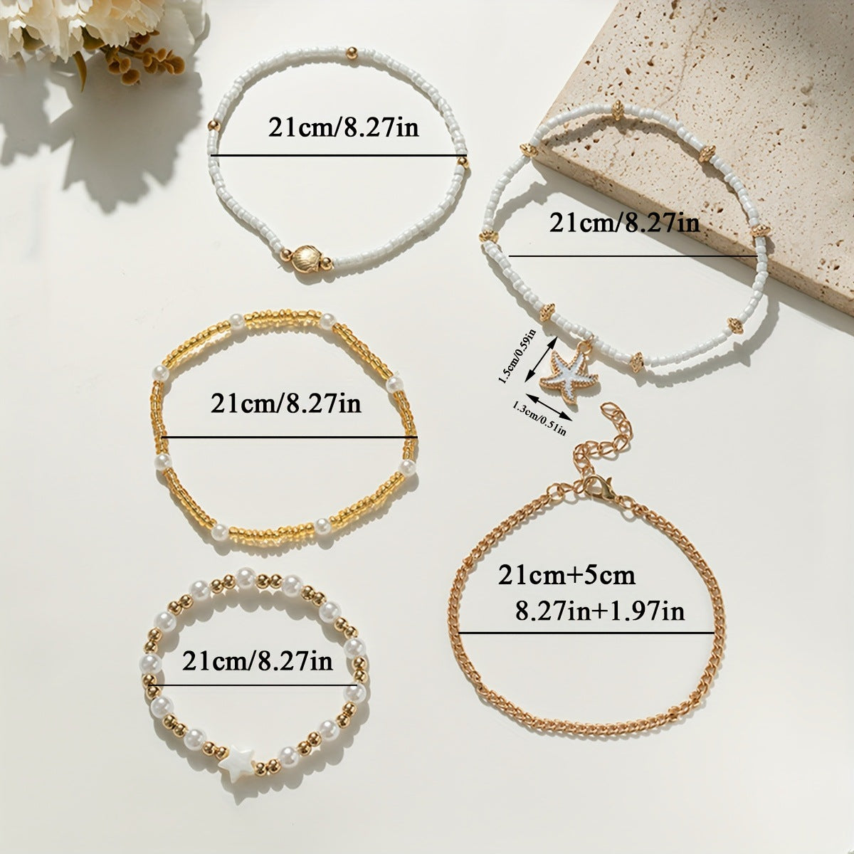 5-Piece Summer Anklet Set for Women