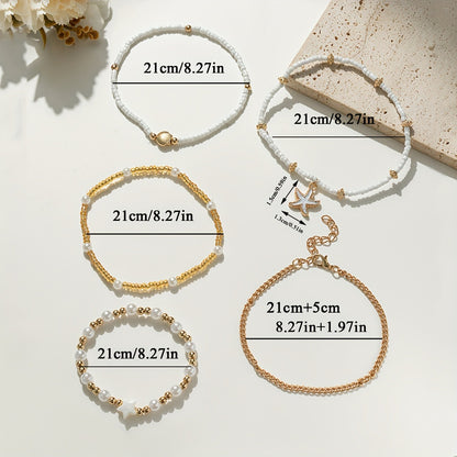 5-Piece Summer Anklet Set for Women