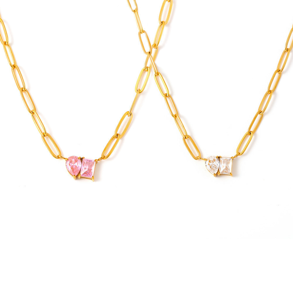 Gold Plated Stainless Steel Zircon Necklace