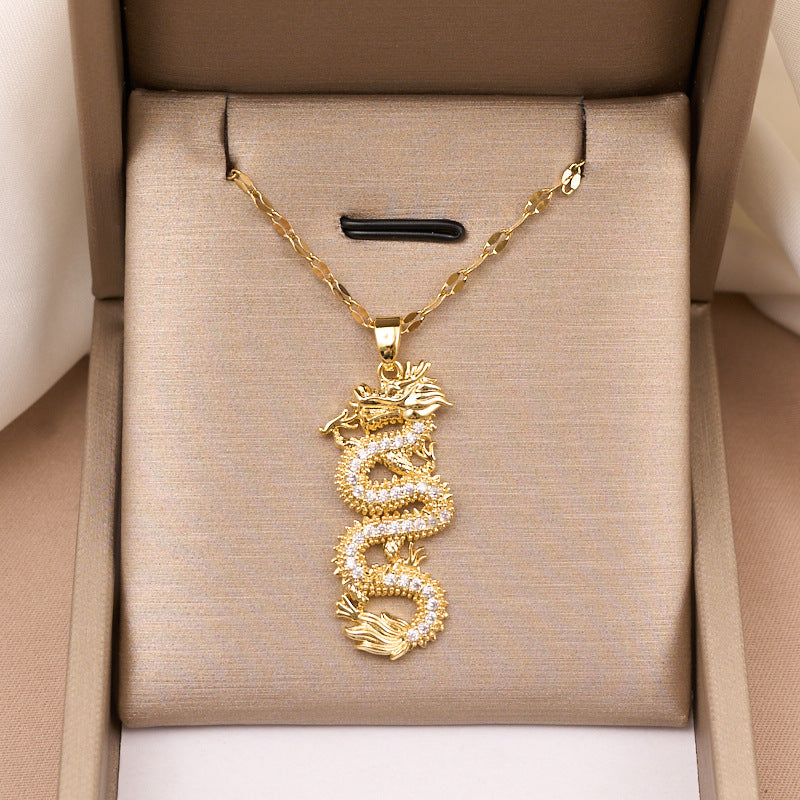 Zodiac Gold Dragon Pendant Necklace