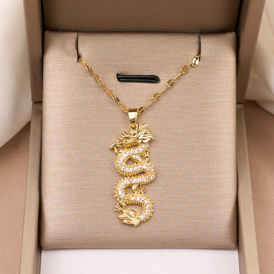 Zodiac Gold Dragon Pendant Necklace