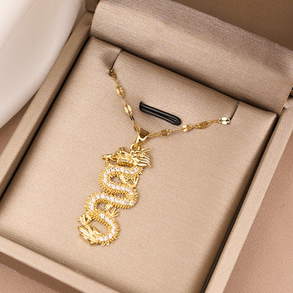 Zodiac Gold Dragon Pendant Necklace