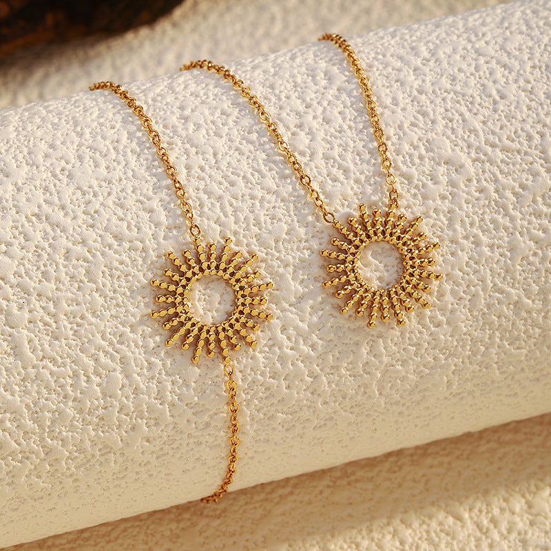 SUNFLOWER Gold Stainless Steel Necklace & Bracelet Set