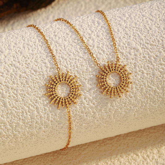 SUNFLOWER Gold Stainless Steel Necklace & Bracelet Set