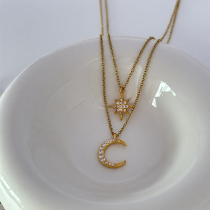 Star Moon Double Chain Necklace - 2pc