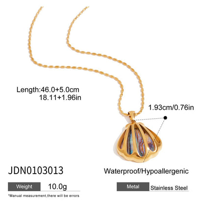 Abalone Shell Titanium Steel Necklace & Ear Stud Set