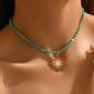Rhinestone Dripping Sun Pendant Necklace