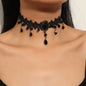 Black Electroplated Alloy Pendant Necklace with Lace