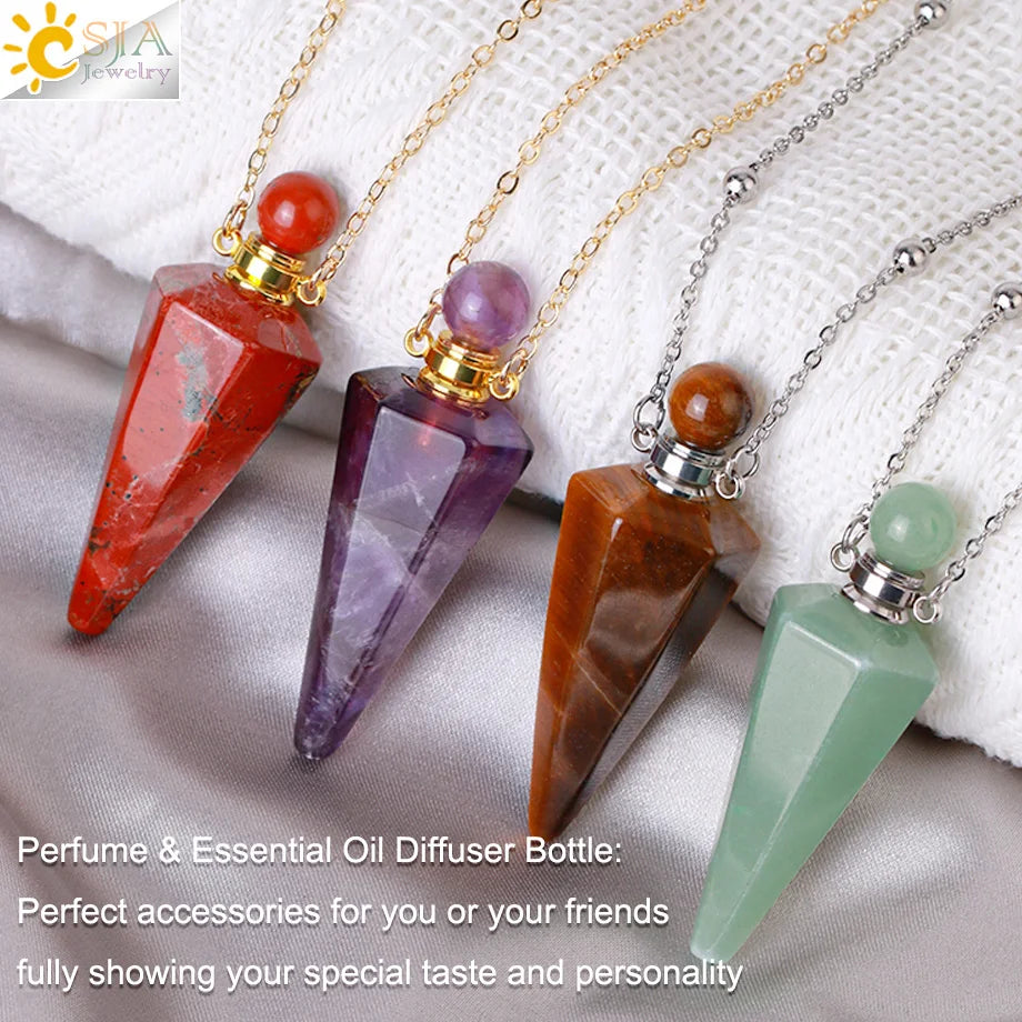 Natural Stone Cone Perfume Bottle Necklace