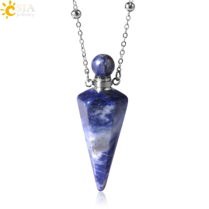 Natural Stone Cone Perfume Bottle Necklace