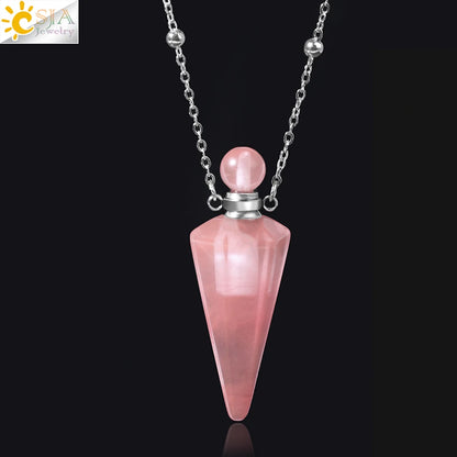 Natural Stone Cone Perfume Bottle Necklace