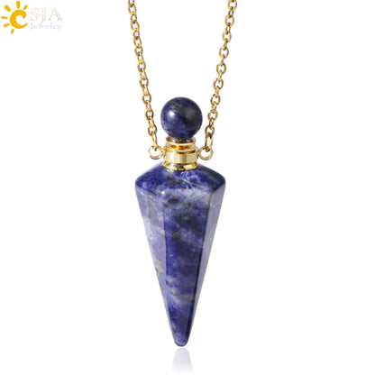 Natural Stone Cone Perfume Bottle Necklace