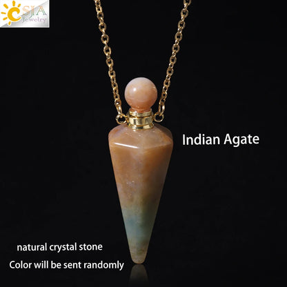 Natural Stone Cone Perfume Bottle Necklace