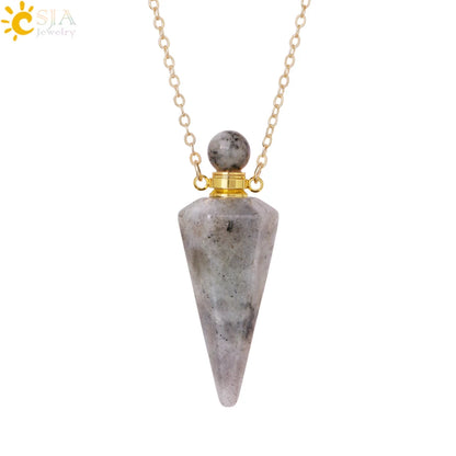 Natural Stone Cone Perfume Bottle Necklace