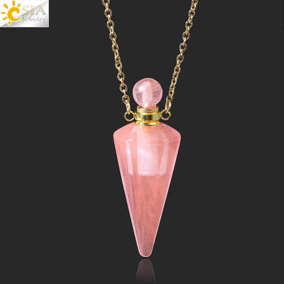 Natural Stone Cone Perfume Bottle Necklace