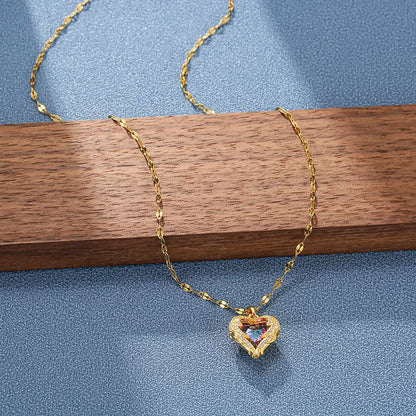 Colourful Crystal Ocean Heart Pendant Necklace