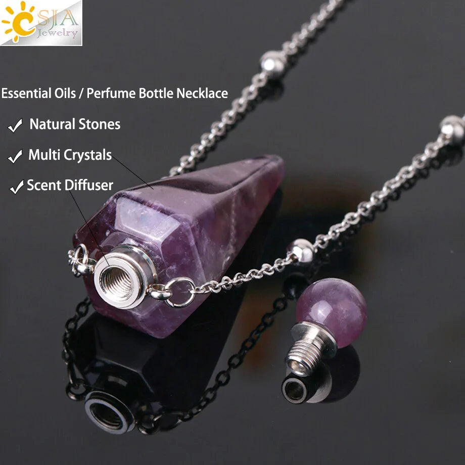 Natural Stone Cone Perfume Bottle Necklace