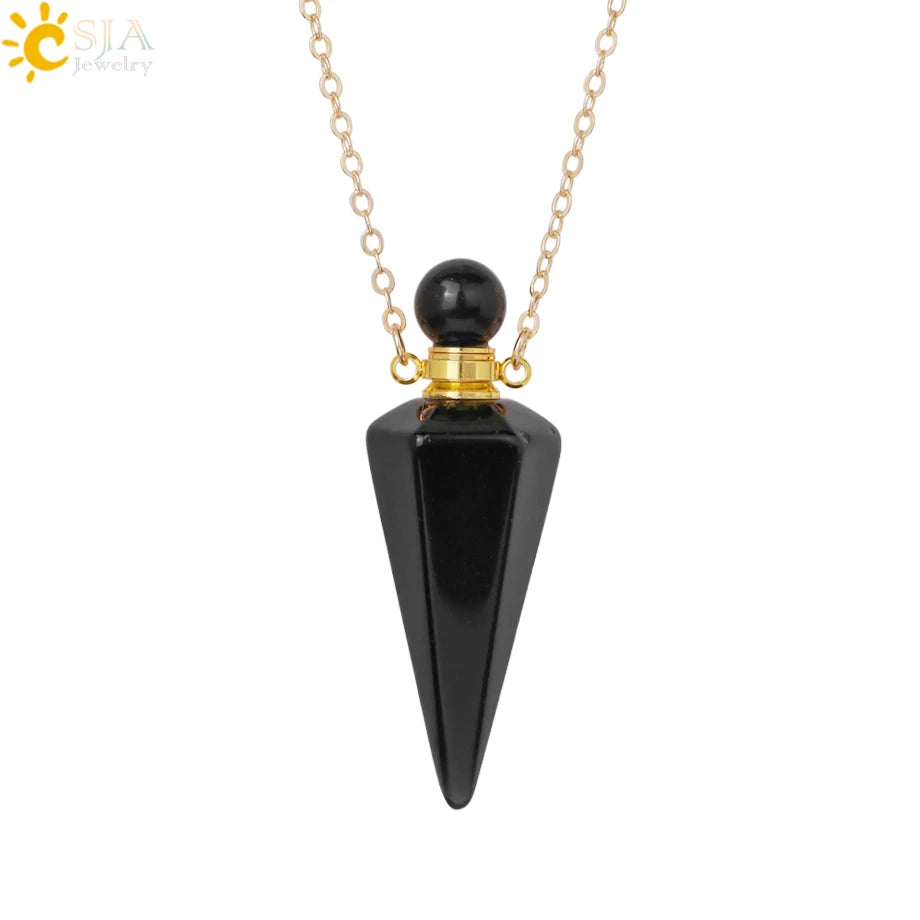 Natural Stone Cone Perfume Bottle Necklace