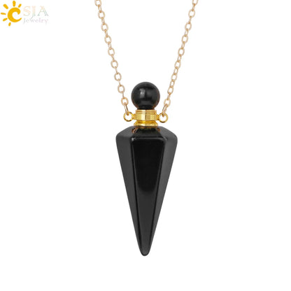 Natural Stone Cone Perfume Bottle Necklace