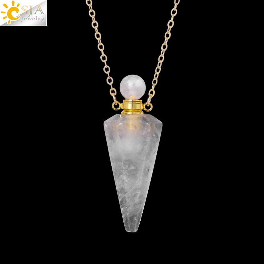 Natural Stone Cone Perfume Bottle Necklace