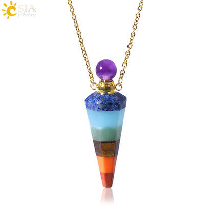 Natural Stone Cone Perfume Bottle Necklace