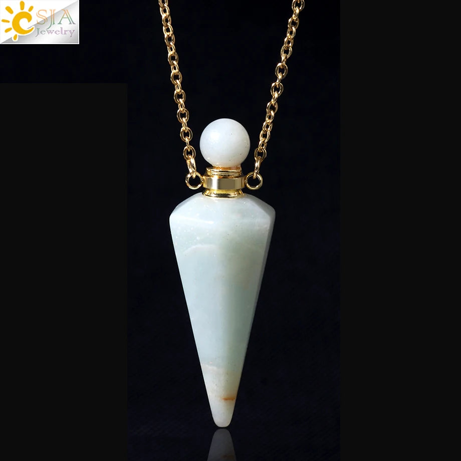 Natural Stone Cone Perfume Bottle Necklace