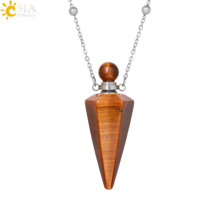 Natural Stone Cone Perfume Bottle Necklace