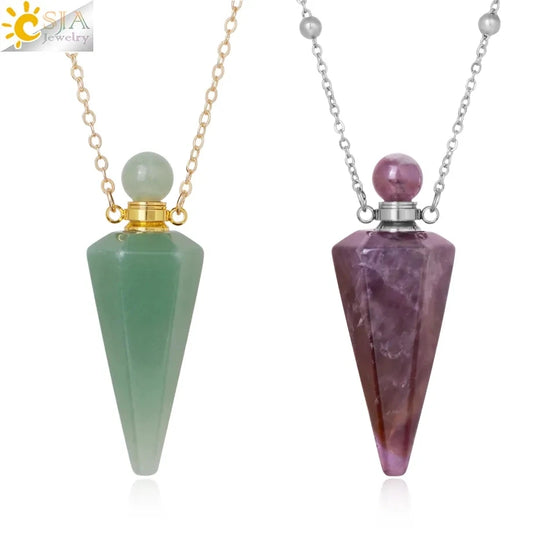 Natural Stone Cone Perfume Bottle Necklace - Unique Essential Oil Diffuser Unisex Pendant