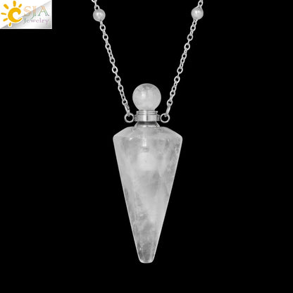 Natural Stone Cone Perfume Bottle Necklace