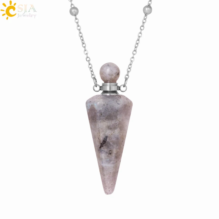 Natural Stone Cone Perfume Bottle Necklace