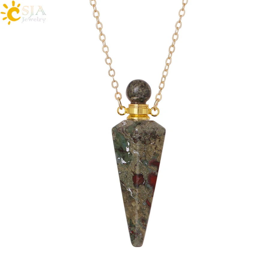 Natural Stone Cone Perfume Bottle Necklace