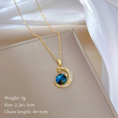 Y2K Starry Sky Necklace – Luxurious Stainless Steel Clavicle Chain with Star & Moon Pendant, Versatile & Elegant Planet Design