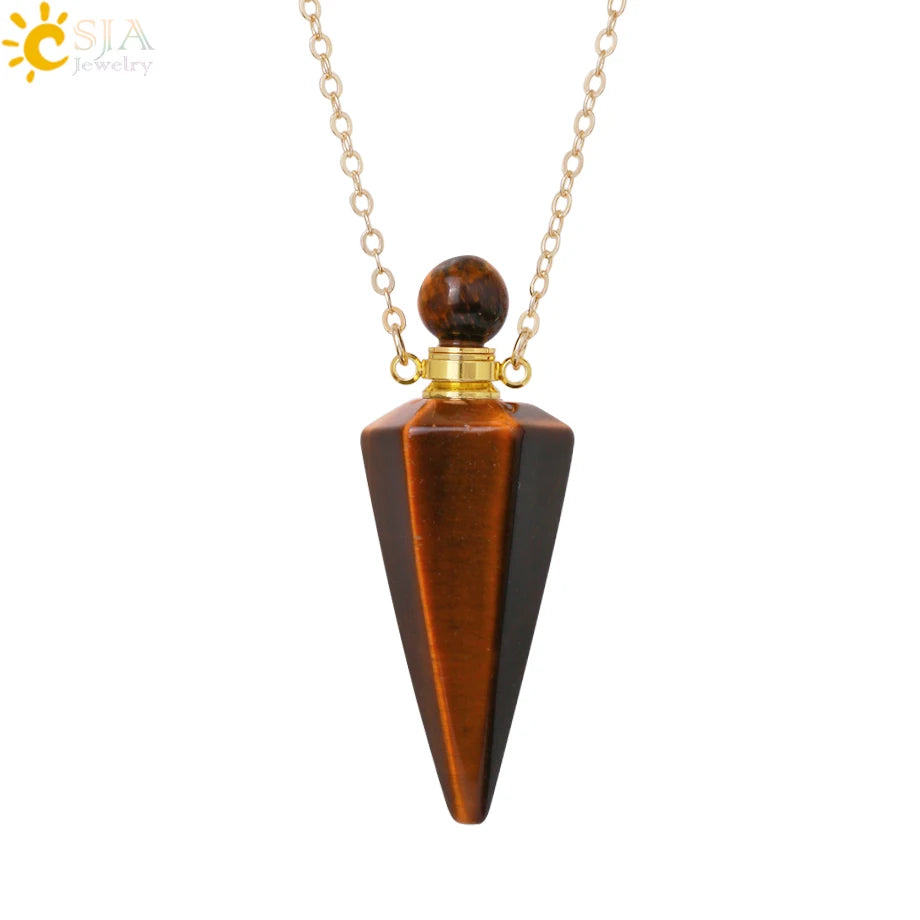 Natural Stone Cone Perfume Bottle Necklace