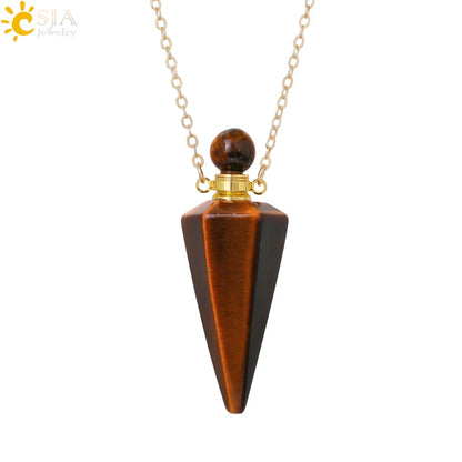 Natural Stone Cone Perfume Bottle Necklace