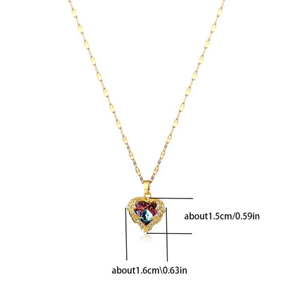 Colourful Crystal Ocean Heart Pendant Necklace