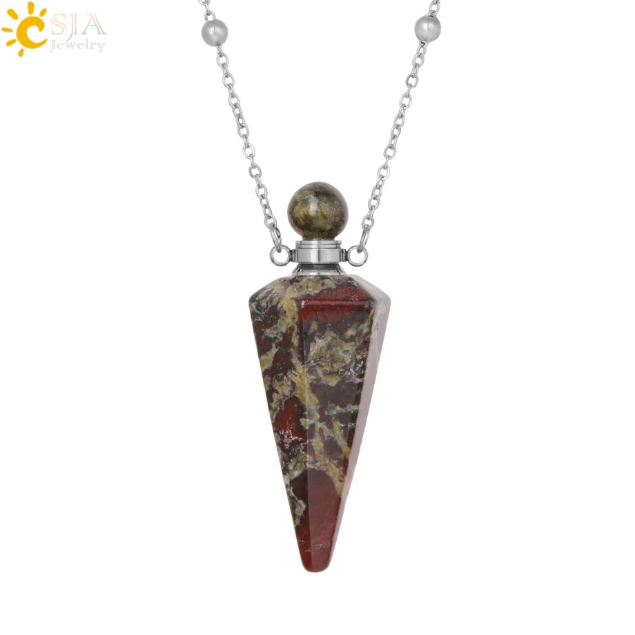 Natural Stone Cone Perfume Bottle Necklace