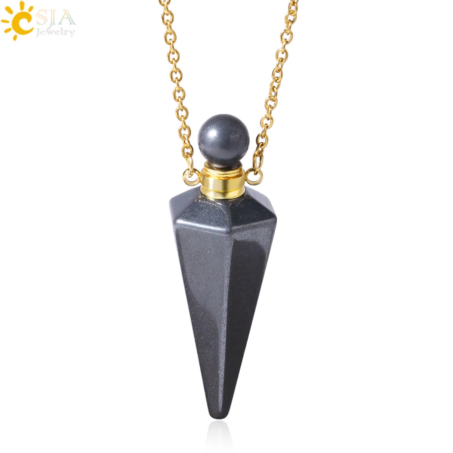 Natural Stone Cone Perfume Bottle Necklace