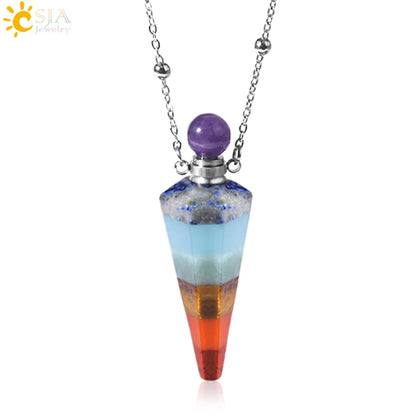 Natural Stone Cone Perfume Bottle Necklace