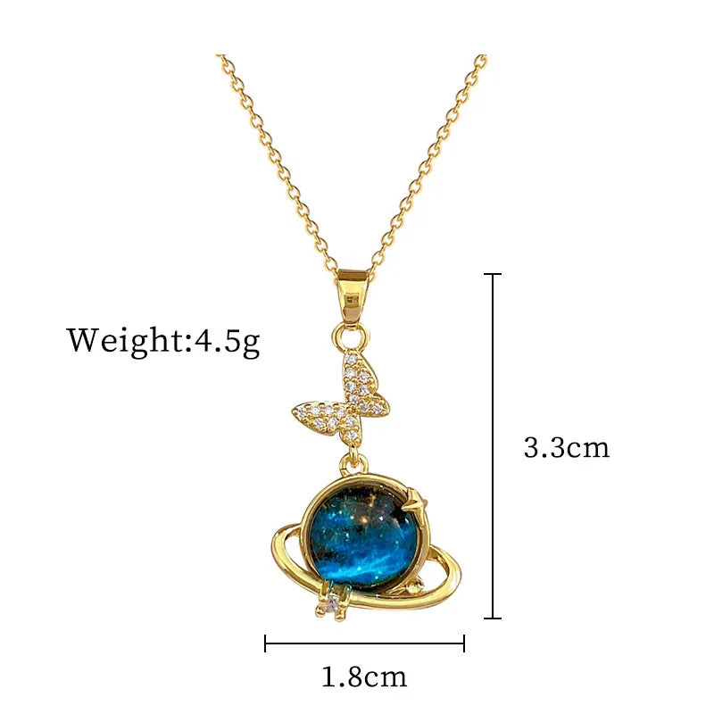 Y2K Starry Sky Necklace – Luxurious Stainless Steel Clavicle Chain with Star & Moon Pendant, Versatile & Elegant Planet Design