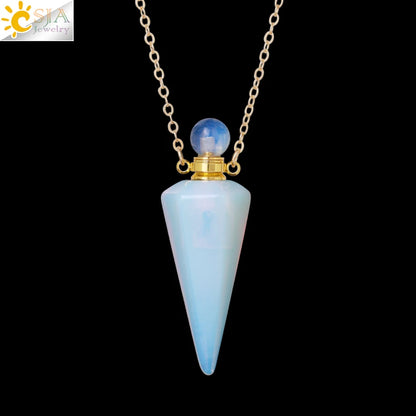 Natural Stone Cone Perfume Bottle Necklace