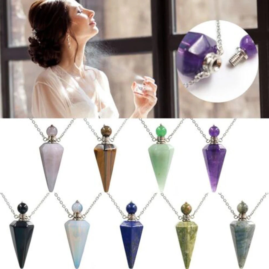 Natural Stone Cone Perfume Bottle Necklace