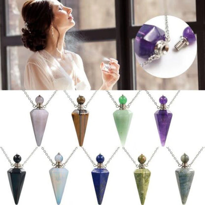 Natural Stone Cone Perfume Bottle Necklace