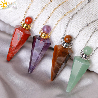 Natural Stone Cone Perfume Bottle Necklace