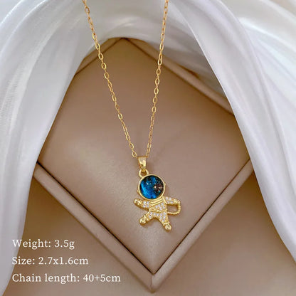 Y2K Starry Sky Necklace – Luxurious Stainless Steel Clavicle Chain with Star & Moon Pendant, Versatile & Elegant Planet Design