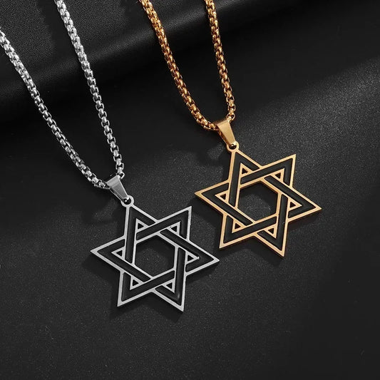 Hexagonal Stainless Steel Star of David Pendant Necklace - Unisex Retro Punk Jewellery